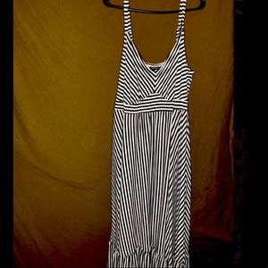 Navy blue and white long strapless dress 🌊🌊